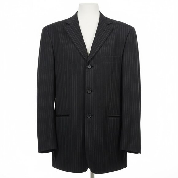 J Ferrar Ultra Comfort Slim Fit Suit Jacket Black Pinstripe 44L Stretch Blazer